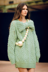 Chanel 25K Fall/Winter Haute Couture Collection Long Sleeves Short Dress Mohair And Wool Light Green #332110