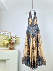 Zimmermann Women's Floral Print Deep V-neck Cotton Spaghetti Strap Dress #77264