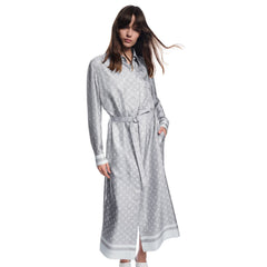 Louis Vuitton Women's Summer Letter Printed Gray Single Breasted Long Sleeve Silk Dresses #75877