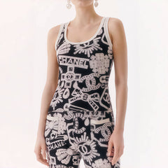 Chanel Women's Summer Fashion Trend Pattern Printed Round Neck Sleeveless Straight Top Vest #78413