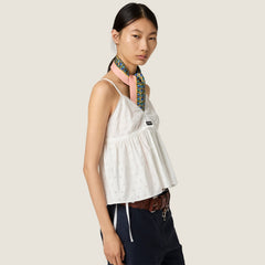 MiuMiu Women's Poplin-textured Embroidered Spaghetti-strap Top Spring/summer White Lace Cropped Tank Top Lady Vest #84198A