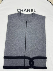 Chanel 26s New Arrival: Women's Spring/summer Patchwork Logo Shawl Vest Soft Knit Sleeveless Black Patchwork Double C Logo Round Neck Minimalist Cape-style Vest Lady #196060
