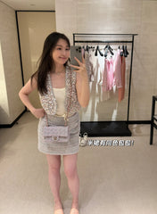 Chanel Women's Spring/Autumn Sequin Rhinestone Trim Logo Cardigan Solid Color Sleeveless Vest Ngvp #2267