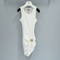 Loewe Women's Summer Fashion Casual Solid-Color Tank Top Style Waist-Pleated Metal Decorated Dress #78469
