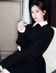 Celine Women's Early Spring Classic Black Knit Dress Faux Two-piece Fashionable Casual Elegant Evening Gown Lady #194725