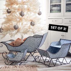 HUMONGOUS Galvanized Metal Christmas Sleighs, Set of 3