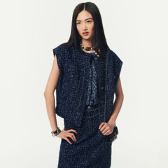 Chanel Women's Spring And Summer Sequins Tweed Single-Breasted Solid Color Round Neck Sleeveless Vest Ngvp #1933