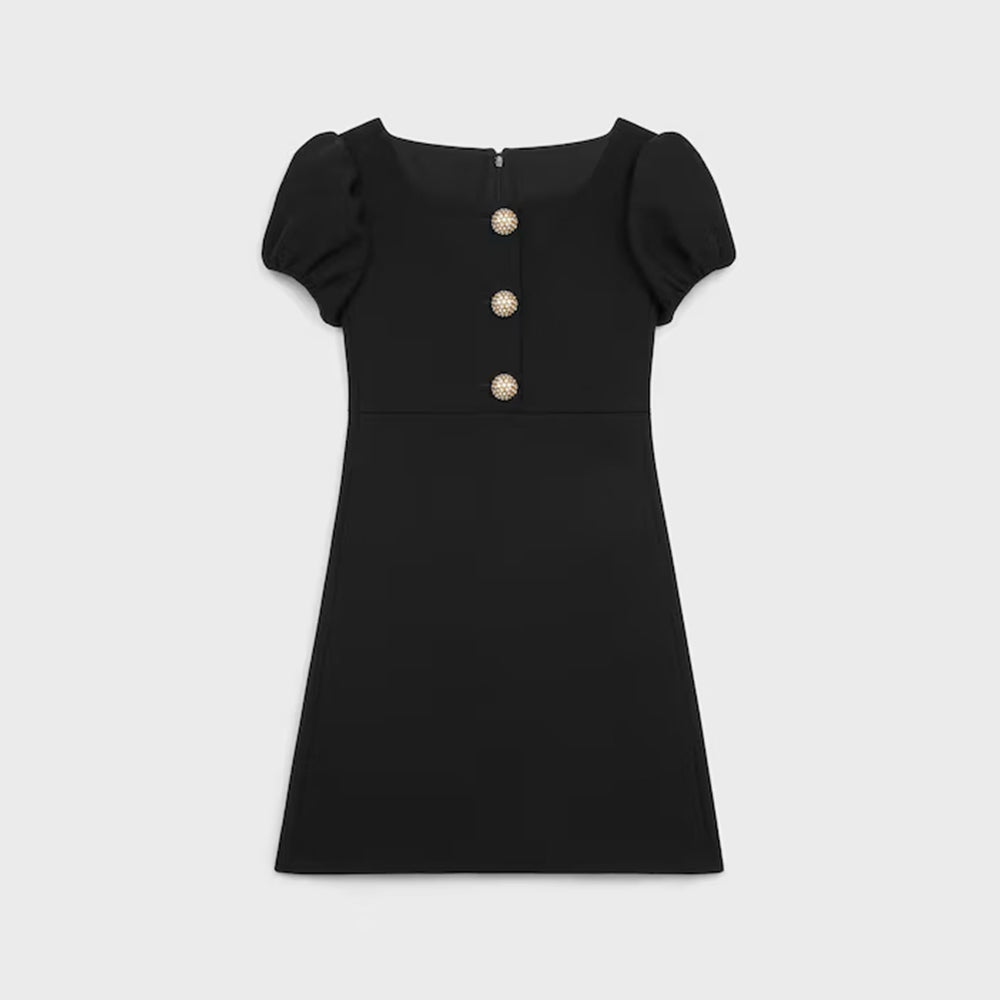 Celine Women's Princess-style Ruffled-sleeve Button-down Dress With A Retro Square Neckline A Stylish And Elegant Black Mini Dress This Spring And Summer Dresses Lady #195741