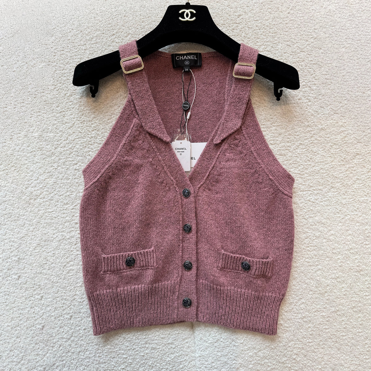 Chanel Women's Knitted Buckle Slim Vest Spring And Summer Fashion Temperament Elegant Delicate Button Undershirt Tops  Ngvp #2645