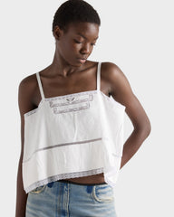 Prada Women's Spring/summer 2026 White Sun Collection Lightweight And Breathable White Lace Linen Sleeveless Tank Top Lady Vest #197033