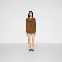 Gucci Women's Autumn/winter Buckle-front Suede Dress Retro-chic Elegant Sheepskin Long-sleeve Dress  Dresses #81855A