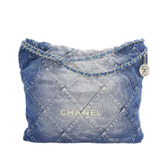 Chanel Women's Small Checkered Large Capacity Chain Denim Shoulder Bag Washed Denim Blue Medium Tote Bag Bags AS3260-B10439-NM981 #81555