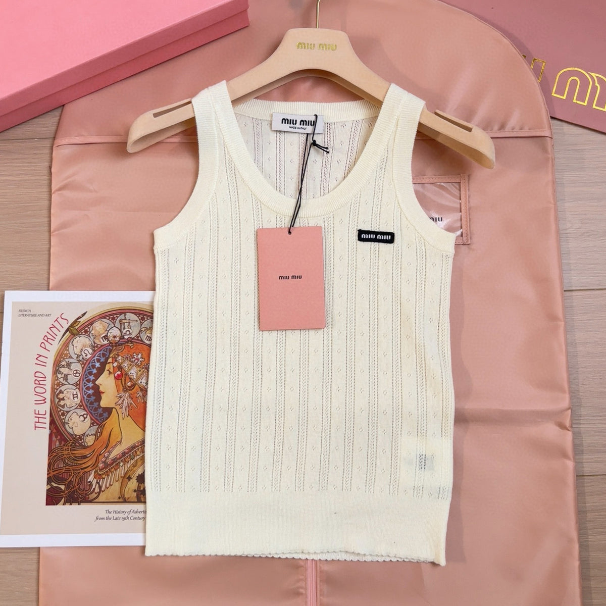 MiuMiu Women's Spring/Summer Fashion Casual Round U-Neck Pullover Logo Icon Openwork Knit Vest #79485
