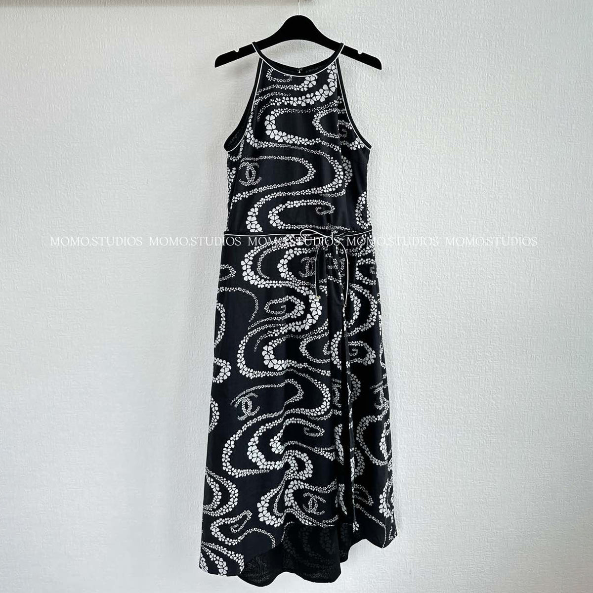 Chanel Women's Summer Solid Colour Printed Cotton Halter Neck Sleeveless Long Dress #77413