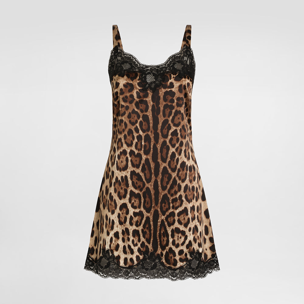 Dolce&Gabbana Women's Spring/summer Leopard-print Lace Fitted Midi Dress Stylish Elegant And Sexy Short Mini Dress Lady Dress #82991A