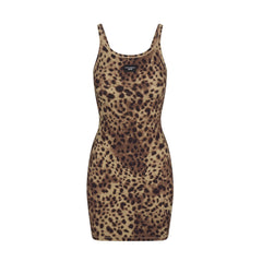 Dolce&Gabbana Women's Summer Ribbed Round Neck Slim Mini Halter Leopard Dresses #75619