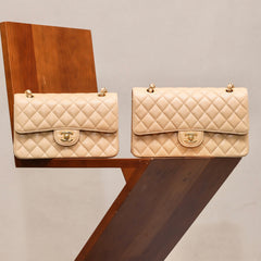 Chanel Classic Flap CF 23/25 Classic Chain Grainy Calfskin Mouth Cover Bag Shoulder Crossbody Medium Large Women's Beige Bag Bags A01112-Y01864-21209 #81232