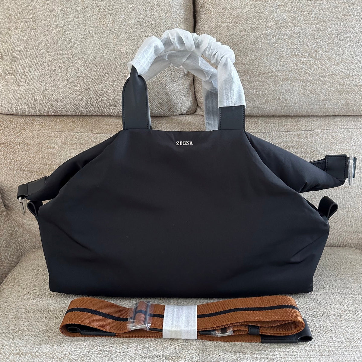 Zegna Ranglan Handbag Bags Black Technology Fabric Luggage Bag # 195388