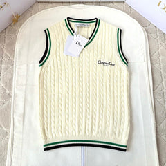 Dior Women's Spring/Summer Solid Color Striped V-Neck Knitted Tank Top Sweater #77794