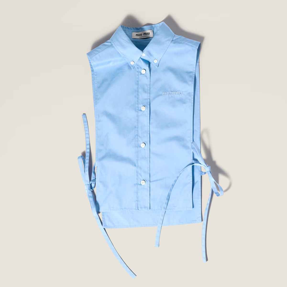 MiuMiu 26Ss Early Spring New Arrival Letter Embroidered Sleeveless Tie-Front Shirt Women's Summer Fashionable Trendy Shirt Top Tank Top Lady Vest #195619