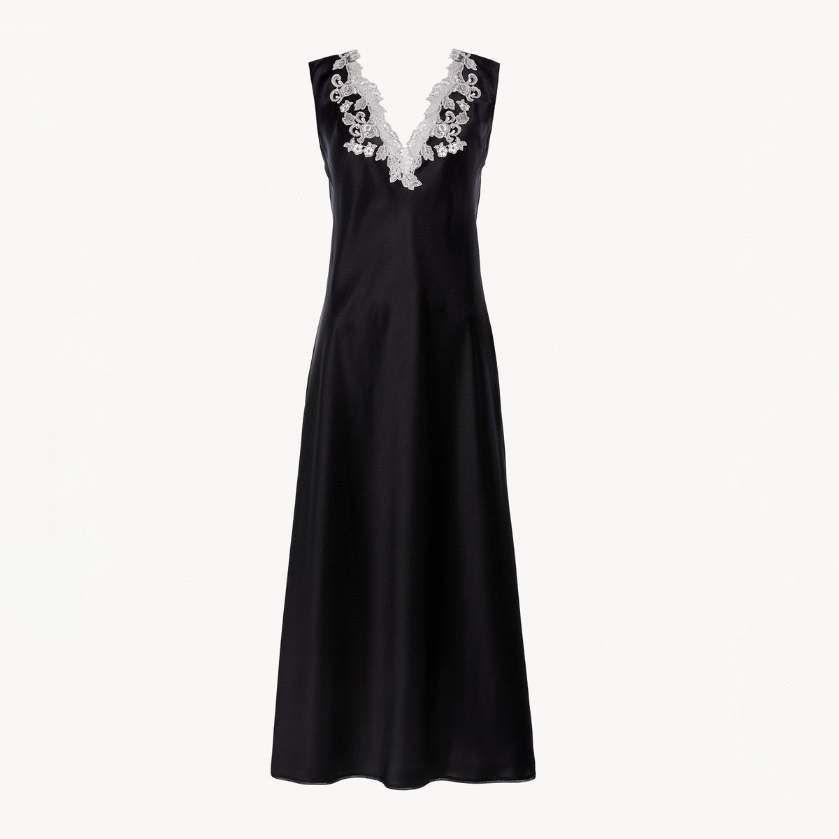 Laperla Women's Summer Lace Embroidery V-Neck Solid Color Silk Blend Sexy Mid-Length Sleeveless Pyjama Dresses Ngvp #1819