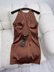 Saint Laurent Women's Lady Caramel-colored Tank Top With A Bare Back Dress Exuding Elegance And Grace For Banquets Mini Dresses  #195135