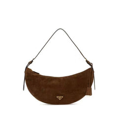 PRADA Classic Crescent Shape Suede Shoulder Bag Oversized Fit  Adjustable Handles Women's Handbag #81941L