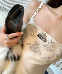 MiuMiu Women's Summer Beaded Rhinestone Embellished Halter Dresses #76793