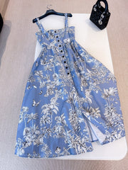 Dior Dioriviera Mid-length Flared Dress Women's Spring Summer Vacation Fashion Casual Temperament Elegant Vest Button Dresses Ngvp #1886