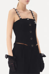Chanel Women's Spring/Summer High-Street Single-Button Sleeveless Knit Embroidered Cropped Tank Top Vest Ngvp #2333