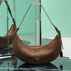 PRADA Classic Crescent Shape Suede Shoulder Bag Oversized Fit  Adjustable Handles Women's Handbag #81941L
