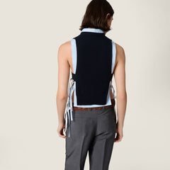 MiuMiu Women's Spring/Summer Letter Embroidered Sleeveless Tie-Front Knit Tank Top in Mohair Blend Fabric with Feminine V-Neck Design Lady Vest #195618