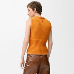 Loewe Women's Early Spring Orange Knitted Sweater Pullover Vest Wool Hem Texture Details Fashion Temperament Casual Sleeveless T-shirt Lady #194825