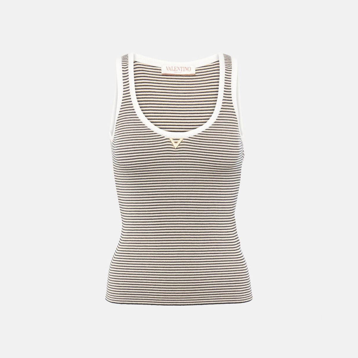 Valentino Women's Summer Striped Colorblocking Knit Vest Fashion Casual Fit Round Neck Top Ngvp #8934