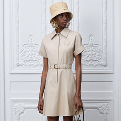 Dior M¨¦daillon Belted Shirtdress Beige Cotton And Silk Gabardine Stylish And Elegant Fitted Dress With A Lapel Collar And Belt Lady #84429A
