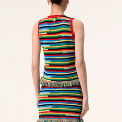Chanel Women's Spring/summer 2026 New Arrival Casual Holiday-style Colour-block Striped Knitted Tank Top With Fringed Hem In Rainbow Colours Lady Vest #84326A