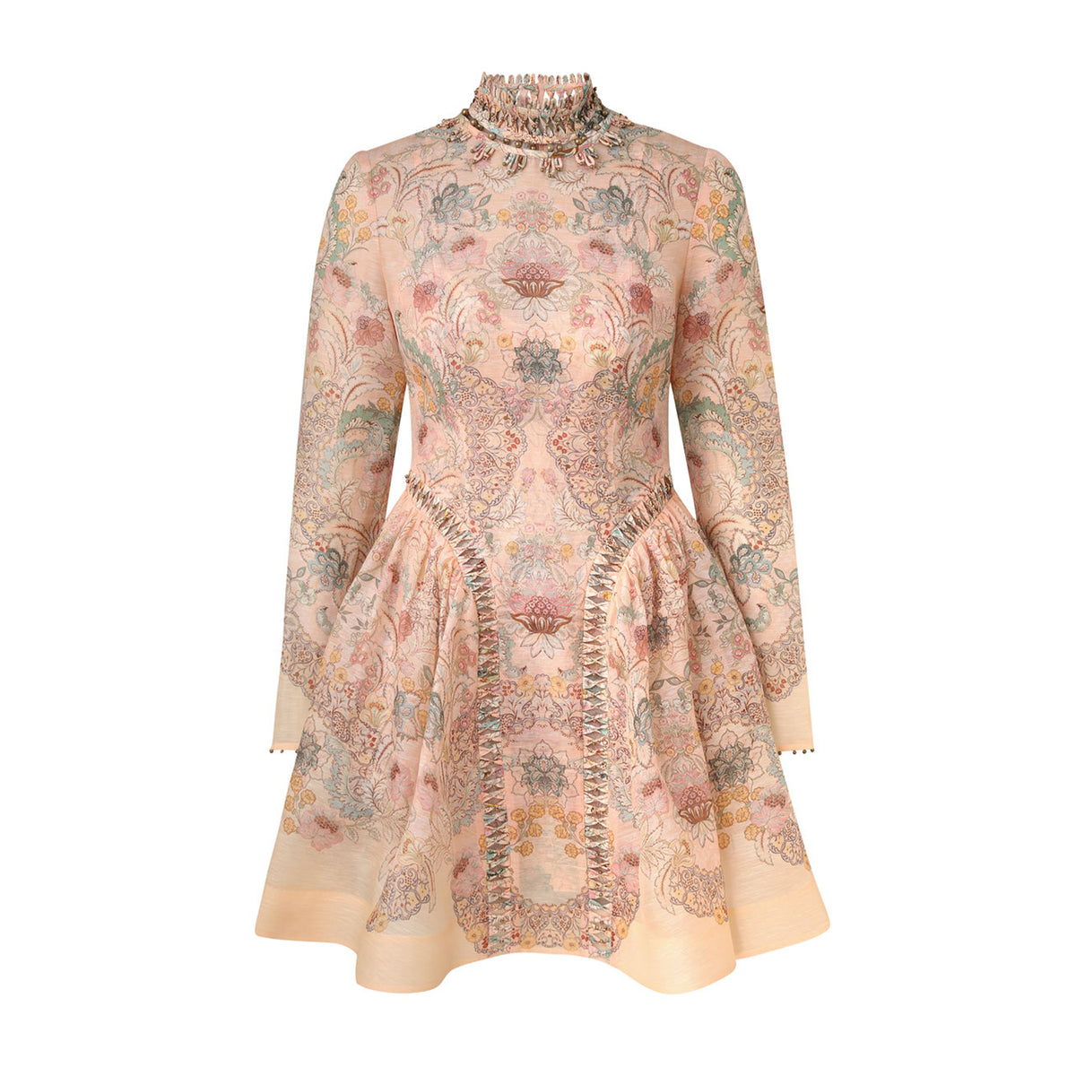 Zimmermann Rebellion Beaded Mini Dress Women's Spring/fall Short-sleeve Short-length Dress Two-piece Set Fashionable Elegant Print Dress #82372A