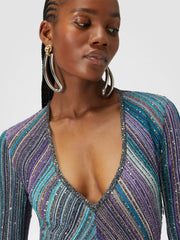 Missoni Women's Spring & Autumn Colorblocking V-Neck Knit Pullover Long Sleeve Dress Ngvp #1849