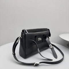 Balenciaga Bel Air Men's Solid Color Distressed Silver Metal Accessory Cowhide Messenger Bag Shoulder Bags #77339