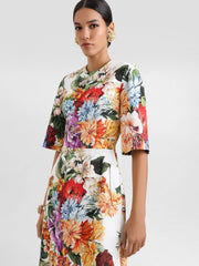 Dolce&Gabbana Women's Floral Print Summer Round Neck Solid Color Dress With Mid-Length Sleeves and A-Line Short Dresses Ngvp #2149