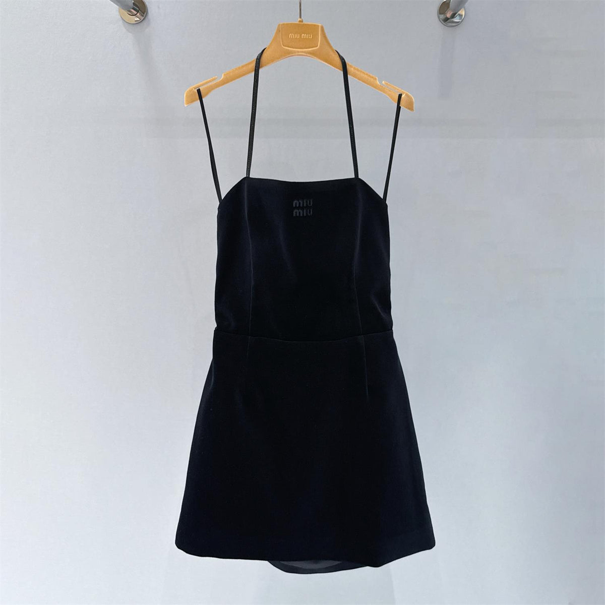 MiuMiu Women's Summer Embroidered Letter Logo Solid Color Stretch Velvet Sleeveless Dresses #75386