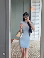 Fendi Women's Spring/Summer Solid Color Letter Printed Short Sleeve Round Neck Knit Dresses #72619