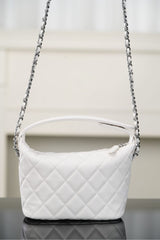 Chanel 25B Silver Buckle Star Double C Lunchbox Bag Single-Shoulder Crossbody Tote Hobo Bag Fashionable White Chain Handbag Bags #193527