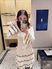 Chanel Women's Fall And Winter Embroidery Slightly Transparent Knitted Dress Butterfly Elegant Long-sleeved Mid-length Dresses Thin Temperament Ngvp #2626