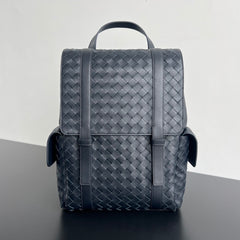 Bottega Veneta Back To School Men's Solid Color Flap Closure Woven Cowhide Leather Shoulder Bag Backpack Rucksack Bags #75798