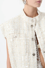 Chanel Women's Spring And Summer Sequins Tweed Single-breasted Vest Jacket Fashion Elegant Chic White Button Vest Ngvp #1971
