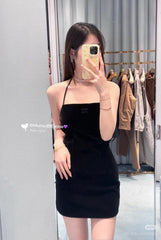 MiuMiu Women's Summer Embroidered Letter Logo Solid Color Stretch Velvet Sleeveless Dresses #75386