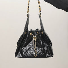 Chanel Women's Classic Double C Logo Solid Color Cowhide & Leather Tote Shoulder Bag Bags #75835
