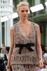 Chanel Women's Spring And Summer High Street Cotton Silk Hollow Bow Decoration V-neck Sleeveless Vest Casual Medium-length Knitted Half Skirt Ngvp #1526