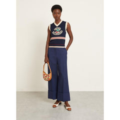 Valentino Women's Summer V-Neck College Style Cherry Embroidery Cotton Knit Sleeveless Solid Color Straight Tank Top Vest Ngvp #1959